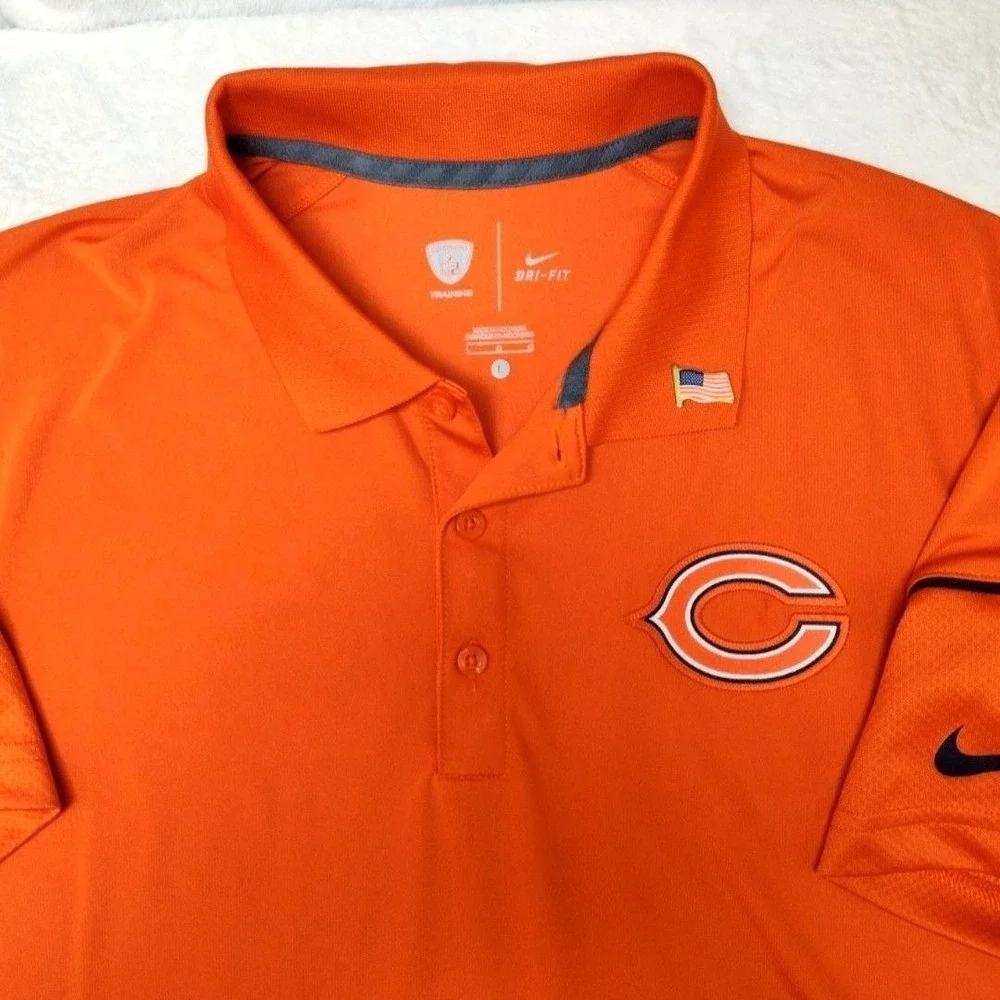 Nike Chicago Bears Polo Shirt Mens Large Orange Dri-FIT Football Training Pro